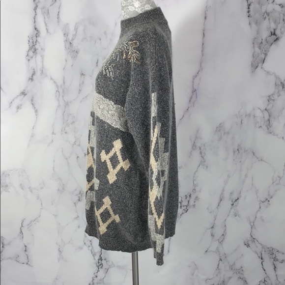 3/$20 Vintage Santoria Silk Angora Hair Beaded Sweater Grandma Medium Lambswool - Picture 6 of 14